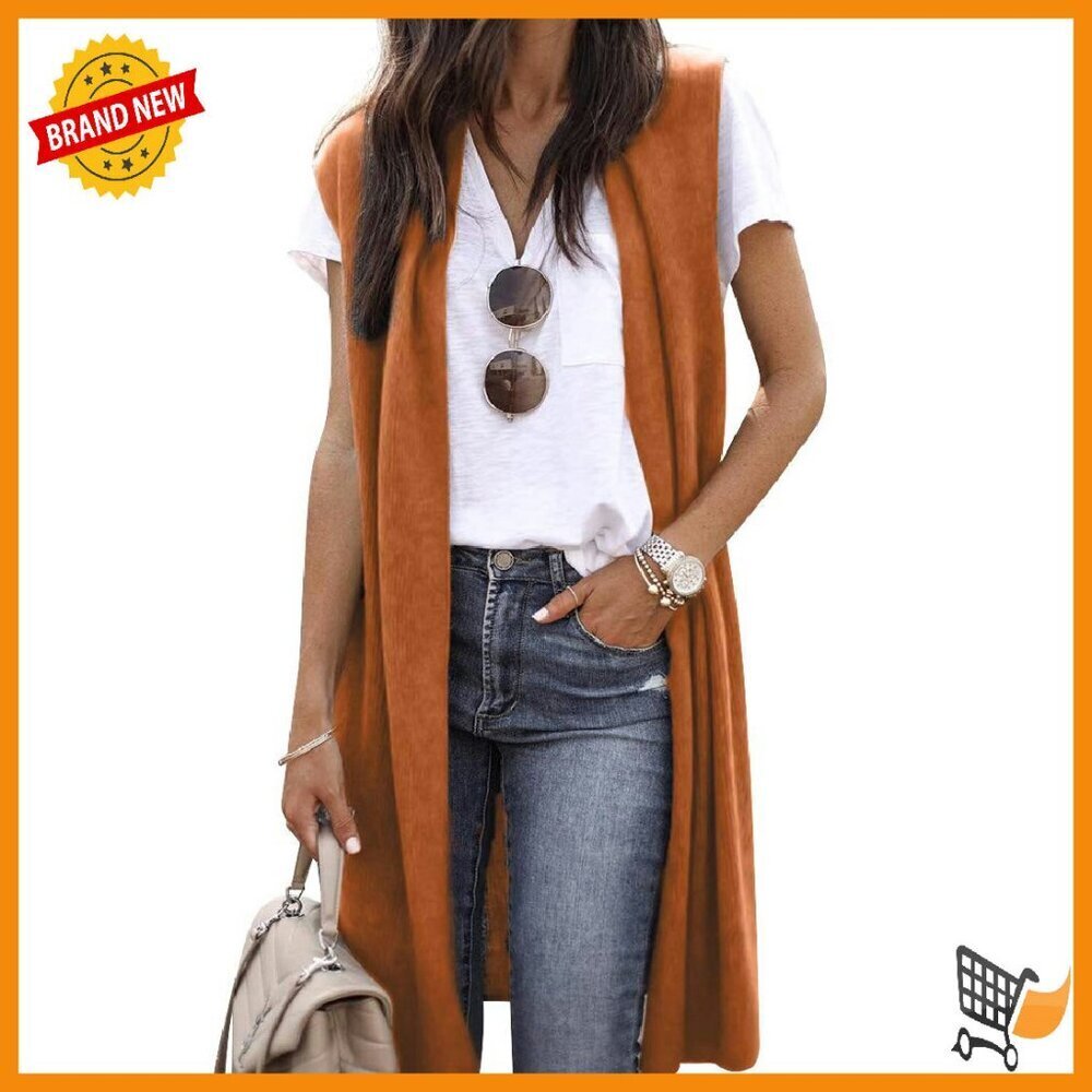Sleeveless Knit Cardigan Duster Vest Lightweight Open Front Layering